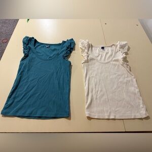 Old Navy Teal and White Ruffle Sleeve Tops